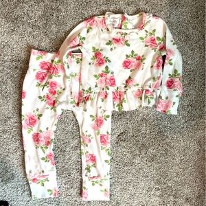MudPie baby girls pink and green floral pant and top set size 9-12 months